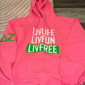 Delta Zeta Pink Hoodie with Bold Text